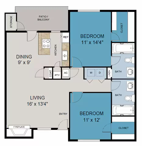 2 Bedroom 2 Bathroom 0622 floor plan